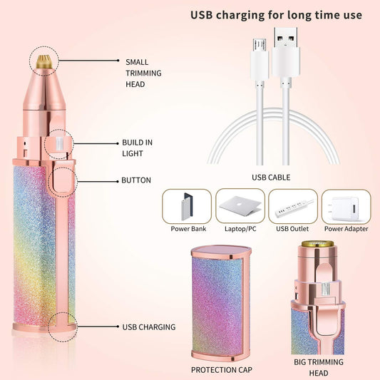 USB Rechargeable 2in1 Flawless Eyebrow & Upper Lips Trimmer For Women